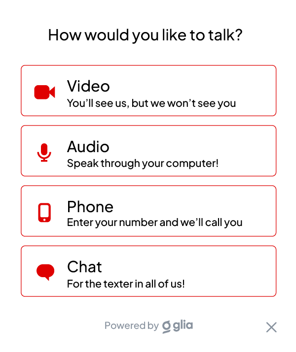 Scarlet chat options: video, audio, phone or chat
