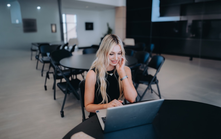 Member working on a laptop